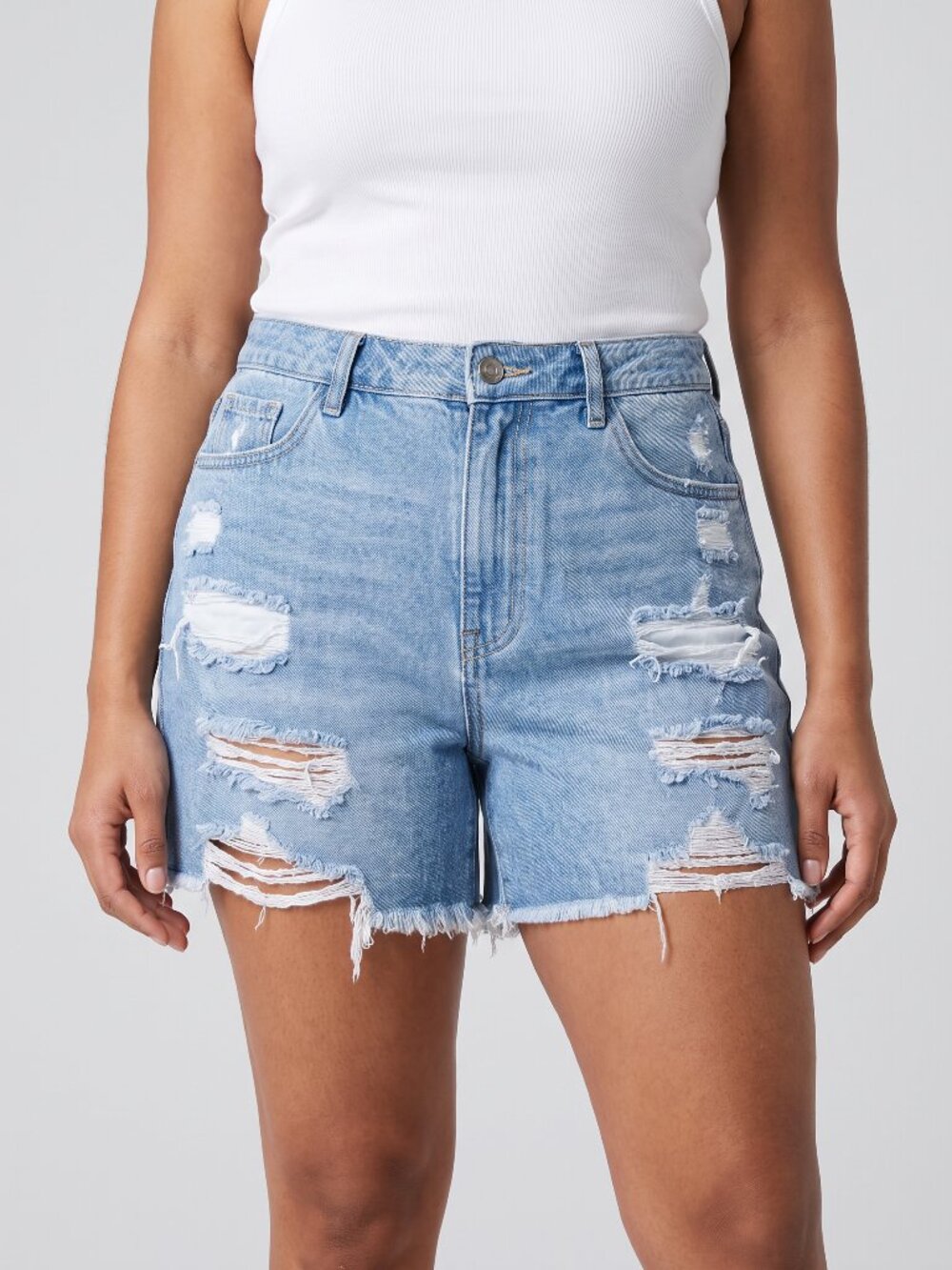 SHEIN High Waisted Distressed Jean Shorts Light Wash Ripped Cutoff XL